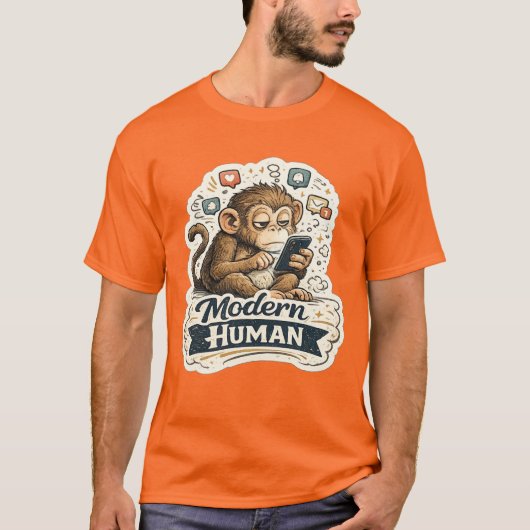 Modern Mensen Apen T-Shirt | Grappige Apen Evoluti (Voorkant)
