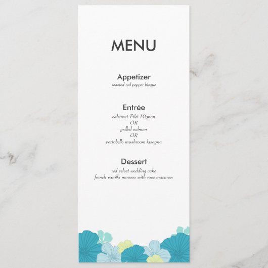 Modern Menu Kaart // weelderige tropen // blauw (Voorkant)