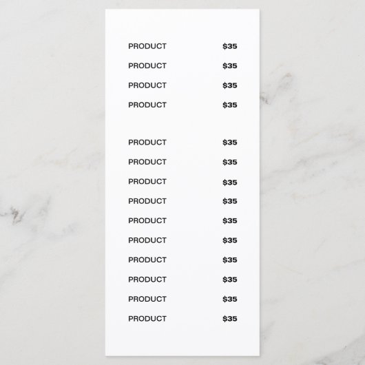 Modern menu met eenvoudige witte balk | Prijslijst (Achterkant)