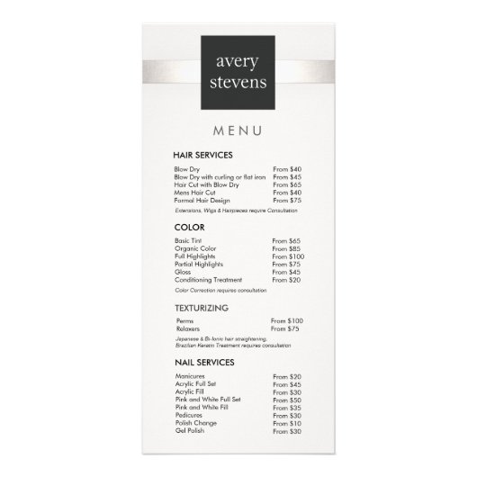 Modern menu met zilveren streping Black en White S (Voorkant)