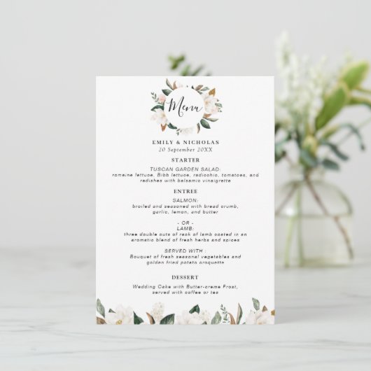 modern menu van de magnolia floral bruiloft (Staand voorkant)