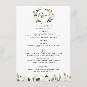 modern menu van de magnolia floral bruiloft