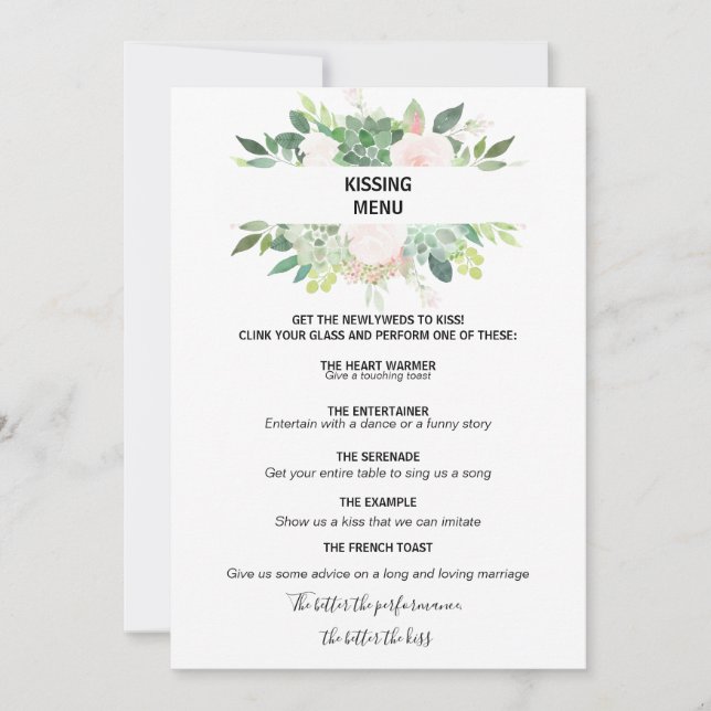 Modern menu van Floral Kissing (Voorkant)