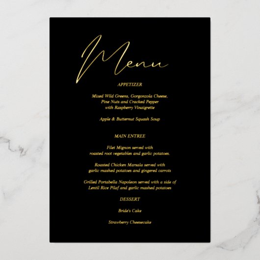 Modern menu voor chic Folie Black & Gold Folie Uitnodiging (Voorkant)