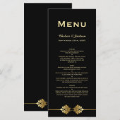 Modern menu voor formeel zwart gouden bruiloft (Voorkant / Achterkant)