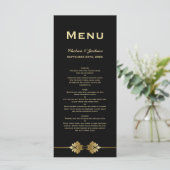 Modern menu voor formeel zwart gouden bruiloft (Staand voorkant)