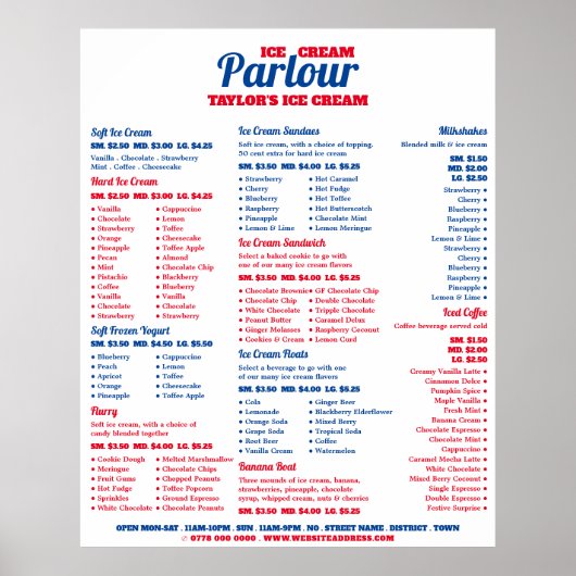Modern Menu voor Ijszaak Poster (Voorkant)