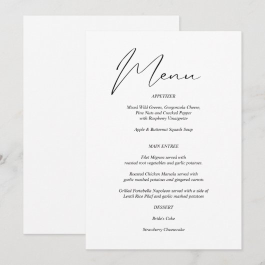 Modern menu voor zwart-wit kaart (Voorkant / Achterkant)