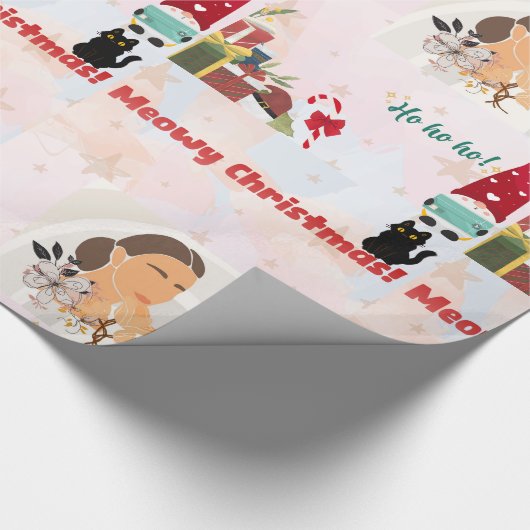 Modern Meowy Christmas Custom Photo Wrapping Paper Cadeaupapier (Hoek)
