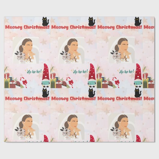 Modern Meowy Christmas Custom Photo Wrapping Paper Cadeaupapier (Vlak)
