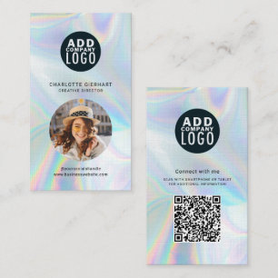 Modern Merk Logo QR Code Holografische Foto Visitekaartje