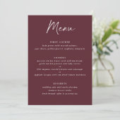 Modern Merlot Burgundy Handwriting Wedding Menu (Staand voorkant)