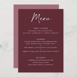 Modern Merlot Burgundy Handwriting Wedding Menu