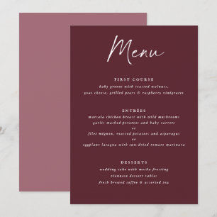 Modern Merlot Burgundy Handwriting Wedding Menu
