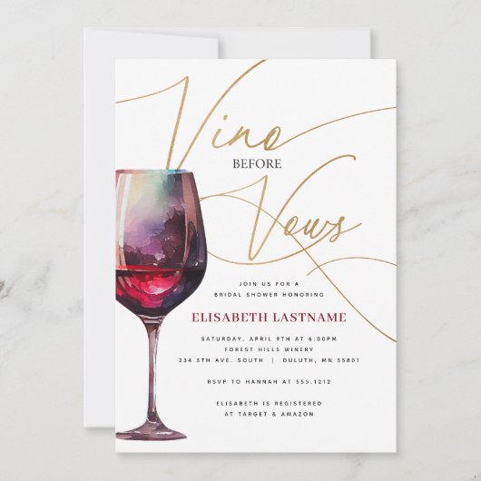 Modern Merlot Gold Vino voor geloften Vrijgezellen Kaart (Voorkant)