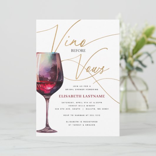 Modern Merlot Gold Vino voor geloften Vrijgezellen Kaart (Staand voorkant)