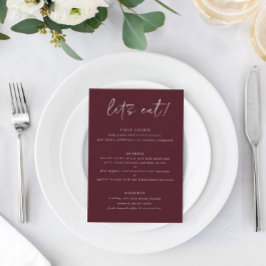 Modern Merlot Trouwmenu met Bedankt op Achterkant Menu
