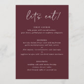 Modern Merlot Trouwmenu met Bedankt op Achterkant Menu (Voorkant)