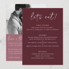 Modern Merlot Trouwmenu met Foto Achterkant Menu