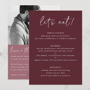 Modern Merlot Wedding Menu met foto terug