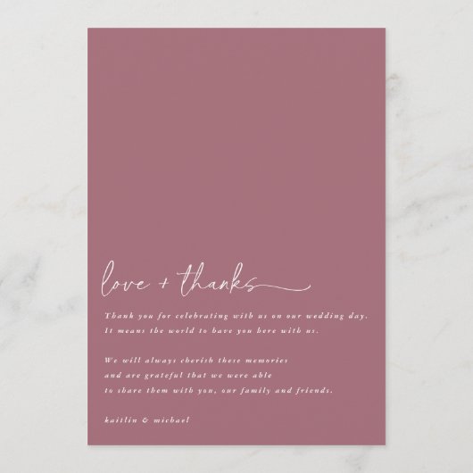 Modern Merlot Wedding Menu met Hartelijk dank op T (Achterkant)