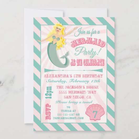 Modern Mermaid Birthday Party Invitation Kaart (Voorkant)