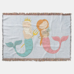 Modern Mermaid Couple Woven Blanket Deken