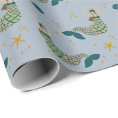 Modern Mermaid Siren Theme Illustratie Afdrukblauw Cadeaupapier (Rol Hoek)
