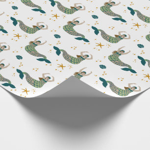 Modern Mermaid Siren Theme Illustratie Afdrukken Cadeaupapier