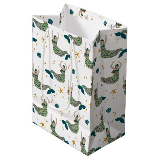 Modern Mermaid Siren Theme Illustratie Afdrukken Medium Cadeauzakje (Voorkant Gekanteld)