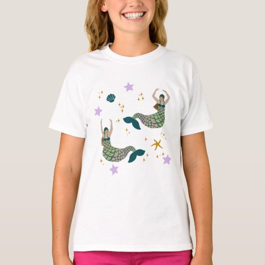 Modern Mermaid Siren Theme Illustratie Afdrukken T-shirt (Voorkant)