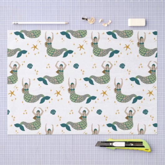 Modern Mermaid Siren Theme Illustratie Afdrukken Tissuepapier (Craft)