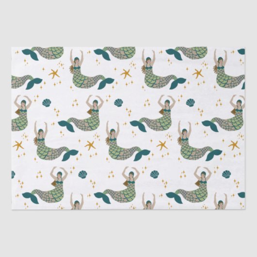 Modern Mermaid Siren Theme Illustratie Afdrukken Tissuepapier (Voorkant)