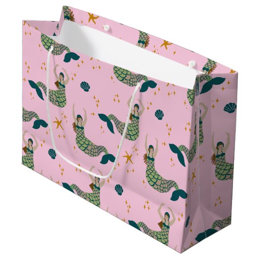 Modern Mermaid Siren Theme Illustratie Afdrukroze Groot Cadeauzakje (Voorkant Gekanteld)