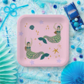 Modern Mermaid Siren Theme Illustratie Afdrukroze Papieren Bordje (Feest)