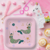 Modern Mermaid Siren Theme Illustratie Afdrukroze Papieren Bordje (Feest)
