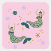 Modern Mermaid Siren Theme Illustratie Afdrukroze Vierkante Sticker (Voorkant)