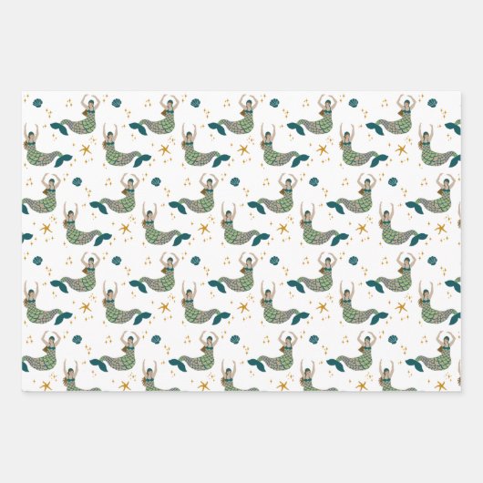 Modern Mermaid Siren Theme Illustratie Inpakpapier Vel (Voorkant 3)