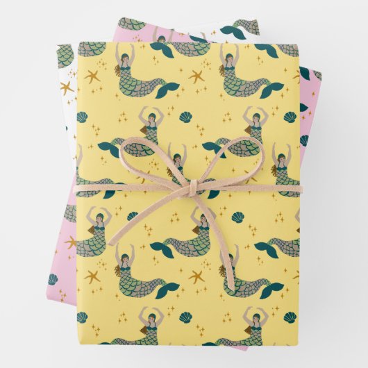 Modern Mermaid Siren Theme Illustratie Inpakpapier Vel (In situ)