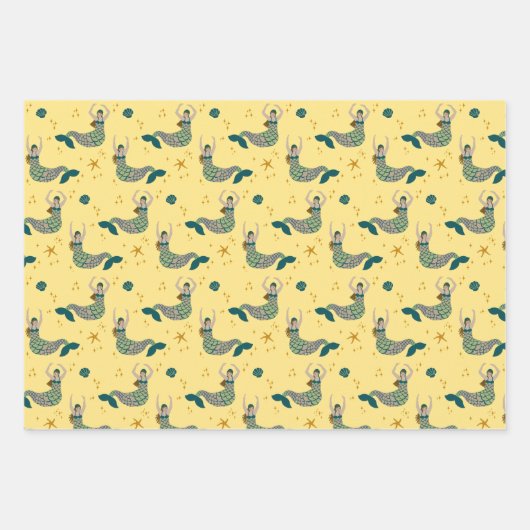 Modern Mermaid Siren Theme Illustratie Inpakpapier Vel (Voorkant)