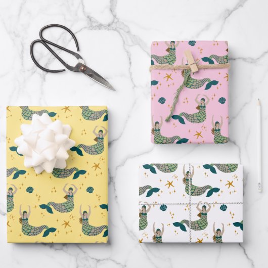 Modern Mermaid Siren Theme Illustratie Inpakpapier Vel (Voorkant)