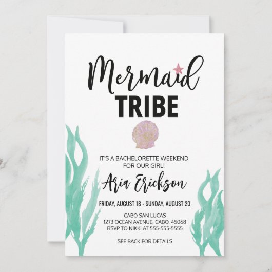 Modern Mermaid Tribe Bachelorette Party Invitation Kaart (Voorkant)
