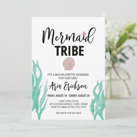 Modern Mermaid Tribe Bachelorette Party Invitation Kaart (Staand voorkant)