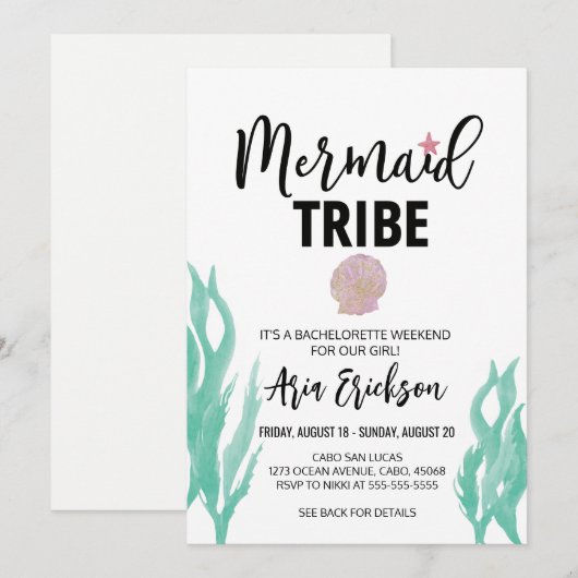 Modern Mermaid Tribe Bachelorette Party Invitation Kaart (Voorkant / Achterkant)