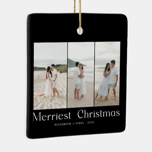 Modern Merriest Christmas Couples Photo Keramisch Ornament (Rechts)