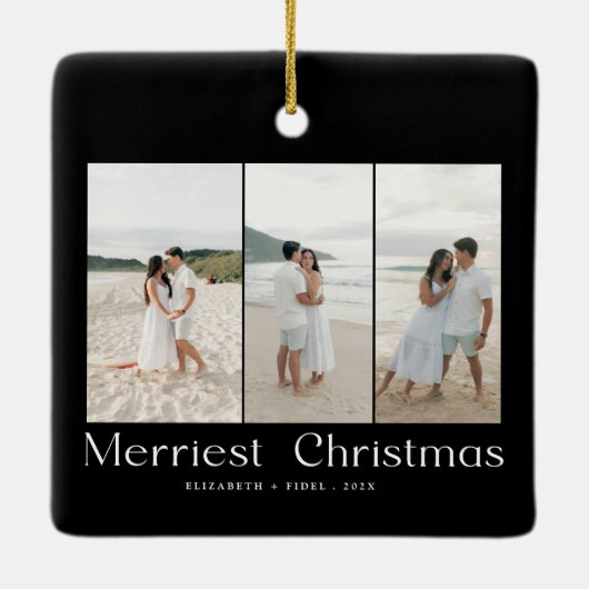 Modern Merriest Christmas Couples Photo Keramisch Ornament (Achterkant)