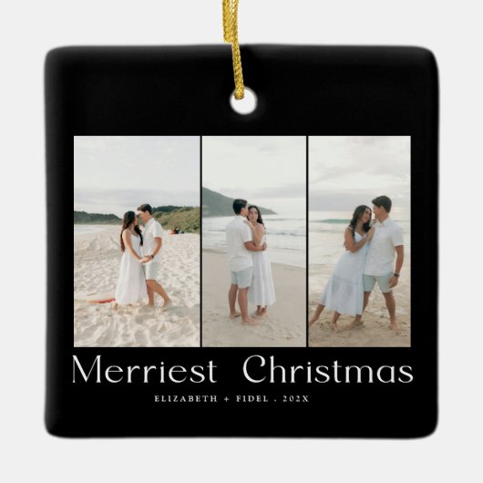 Modern Merriest Christmas Couples Photo Keramisch Ornament (Voorkant)