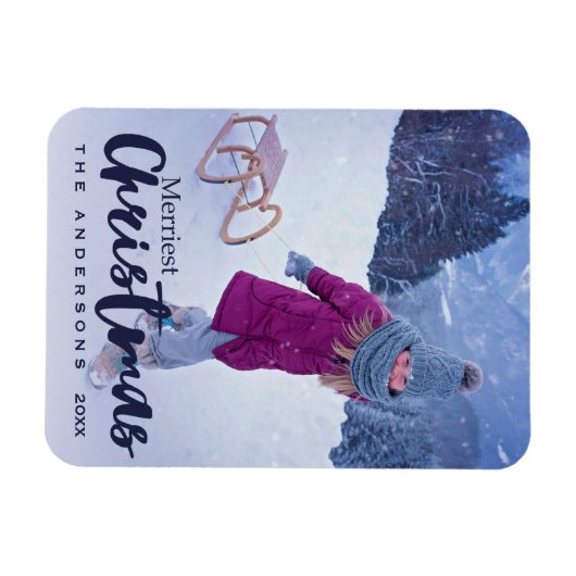 Modern Merriest Christmas Script Vakantie Foto Magneet (Horizontaal)