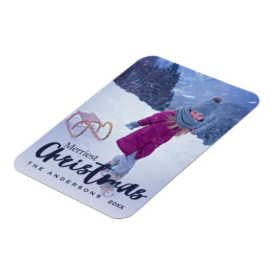 Modern Merriest Christmas Script Vakantie Foto Magneet (Linkerzijde)