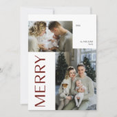 Modern Merry 2 foto Botanische Waterverf Feestdagenkaart (Voorkant)